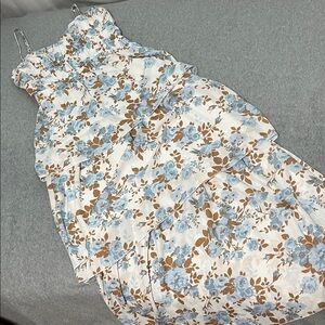 WAYF Tiered Floral Maxi Dress Medium Cottage Romantic Fancy Strap Summer Blue
